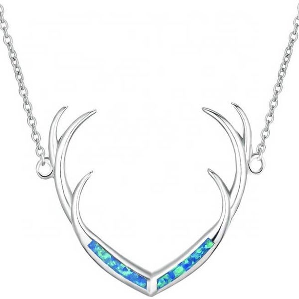 925 Sterling Silver Opal Deer Antler Necklace "Kelby" (Blue) Carousel 1