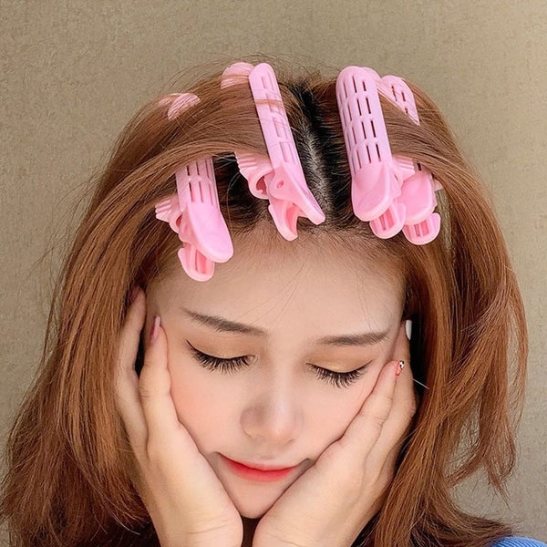4 Pcs Pink Natural Fluffy Curly Hair Clip Plastic Loose Hair Root Air Carousel 2