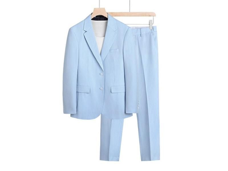 New Men's Suits Solid Color Casual Plus Size Suit Two-piece Fashion Groom Carousel 1