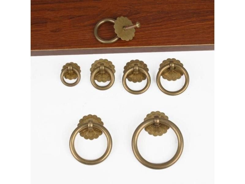 Antique Brass Cabinet Ring Knobs Pulls For Kitchen Dresser Cupboard Carousel 1