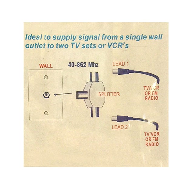 TV FM Radio 2 Way Antenna Splitter Coax RG59 Adapter 1 Male Plug to 2 Female Carousel 4
