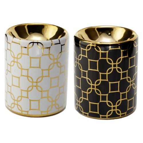 Ceramic Mini Oil Burner - Eden Metallic Gold Geometric (Box of 20) Carousel 1
