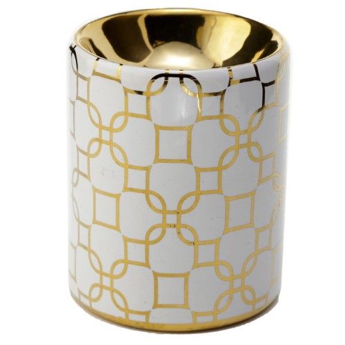 Ceramic Mini Oil Burner - Eden Metallic Gold Geometric (Box of 20) Carousel 2