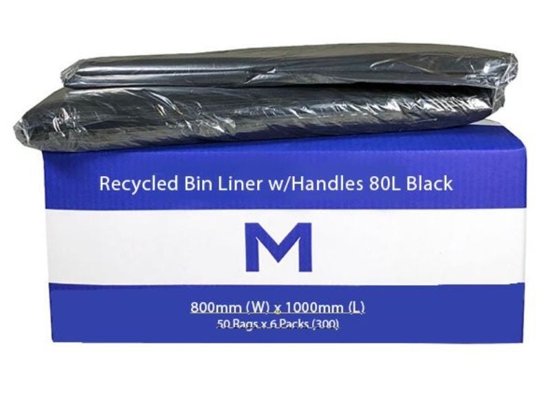 FP Recycled Bin Liner w/Handles 80L - Black, 800mm x 1000mm x 30mu (300) Carousel 1