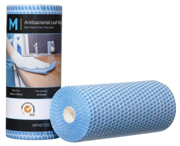 Antibacterial Leaf Wipes - Blue, 300mm x 500mm, 90 Sheets, 50gsm (Pack of 4) Carousel 1