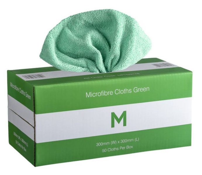 Dispenser Microfibre Cloths - Green, 300mm x 300mm, 185gsm (Pack of 50) Carousel 1