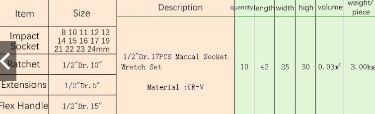 17pc 1/2 dr socket wrench set Carousel 2