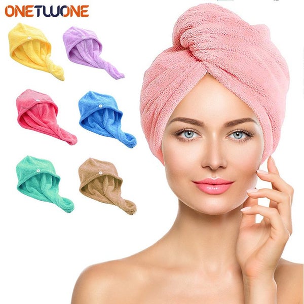 Microfiber Hair Towel,Care Cap with Button,Super Absorbent Hair Towel Carousel 2