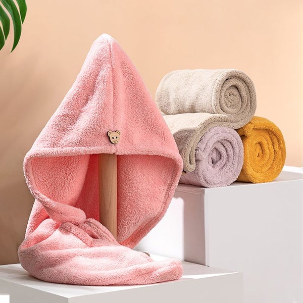Microfiber Hair Towel,Care Cap with Button,Super Absorbent Hair Towel Carousel 7