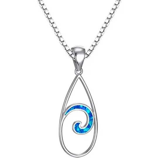 925 Sterling Silver Koru Opal Pendant Necklace "Mirene" (Blue) Carousel 1