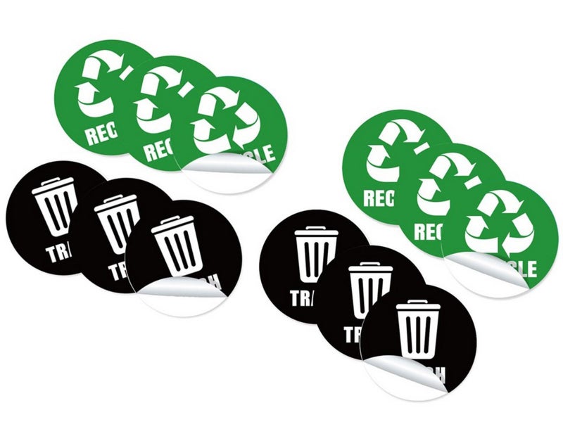 12Pcs Recycle Sticker Trash Bin Label Trash Can Sticker Kitchen Bin Decals Carousel 7