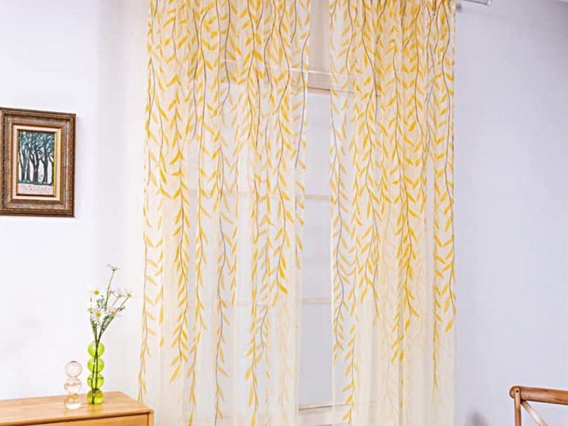 Pair of Willow Curtains Sheer Tulle Curtains Room Door Curtain Home Decor Yellow Carousel 2