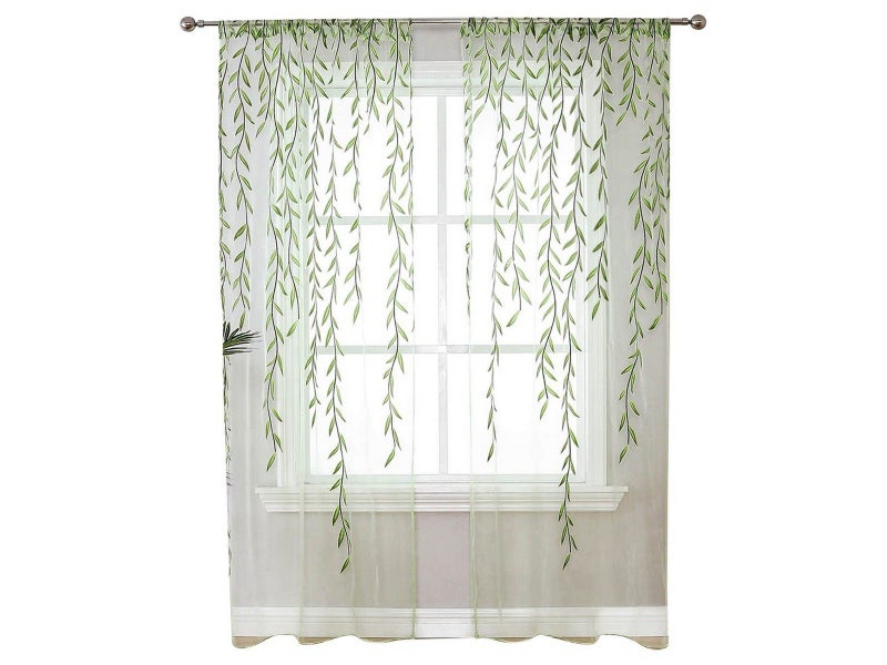 Pair of Willow Curtains Sheer Tulle Curtains Room Door Curtain Home Decor Green Carousel 1