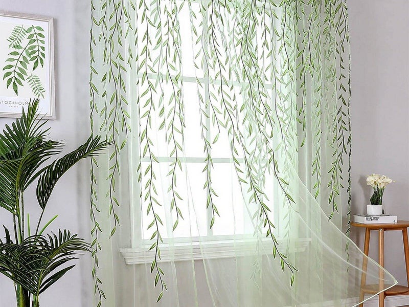 Pair of Willow Curtains Sheer Tulle Curtains Room Door Curtain Home Decor Green Carousel 2