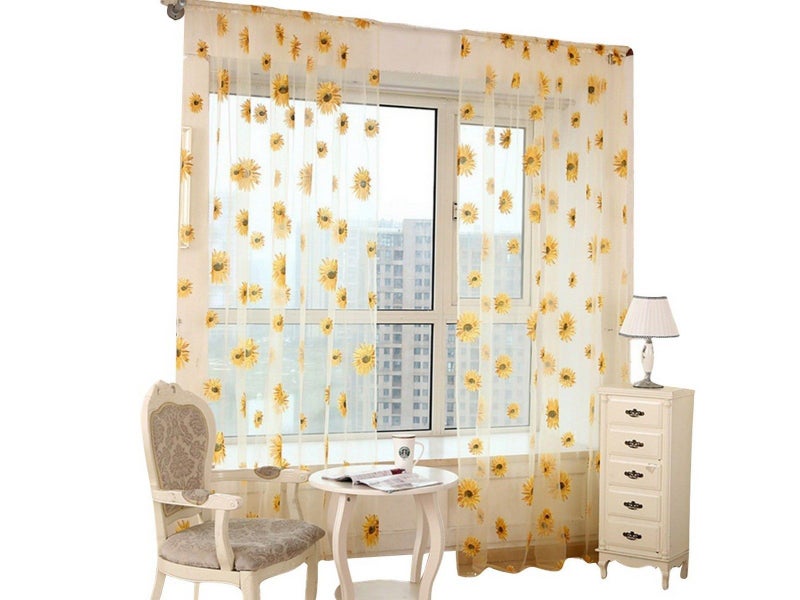 Pair of Sunflower Curtains Sheer Tulle Curtains Room Door Curtain Home Decor Carousel 1