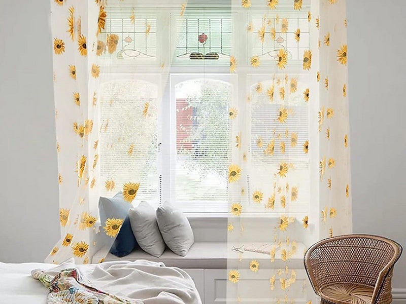 Pair of Sunflower Curtains Sheer Tulle Curtains Room Door Curtain Home Decor Carousel 2