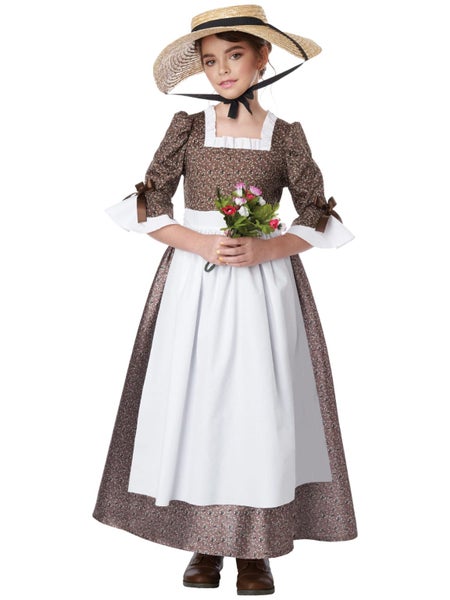 American Colonial Dress Pioneer Pilgrim Victorian Olden Day Girls Costume Carousel 1