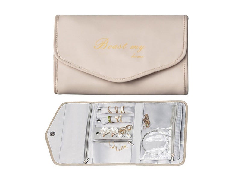 Foldable Travel Jewelry Organizer Bag for Rings Necklaces Bracelet Earring Khaki Carousel 1