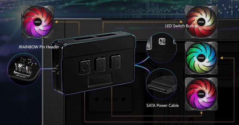 MSI Mag Vampiric 010X MidTower Gaming Case Tempered Glass A-RGB Fan + Fan Hub Carousel 4