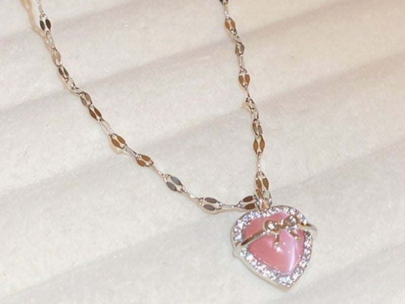 Bowknot Heart Necklace Personalized Design Cubic Zirconia Neck Collarbone Chain Carousel 1