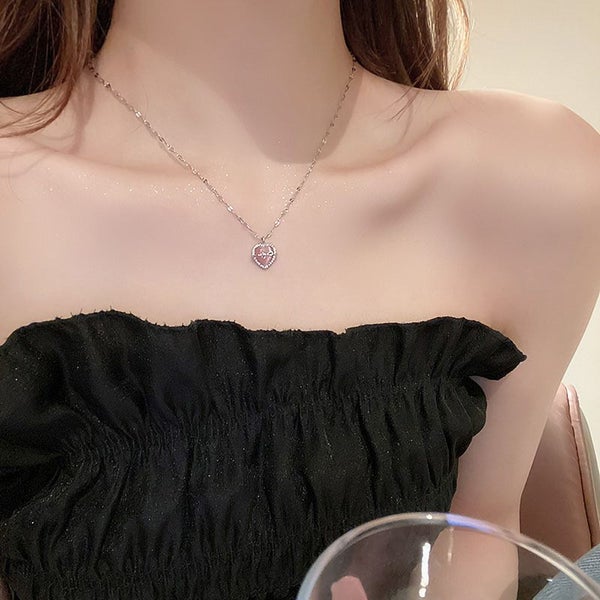 Bowknot Heart Necklace Personalized Design Cubic Zirconia Neck Collarbone Chain Carousel 2