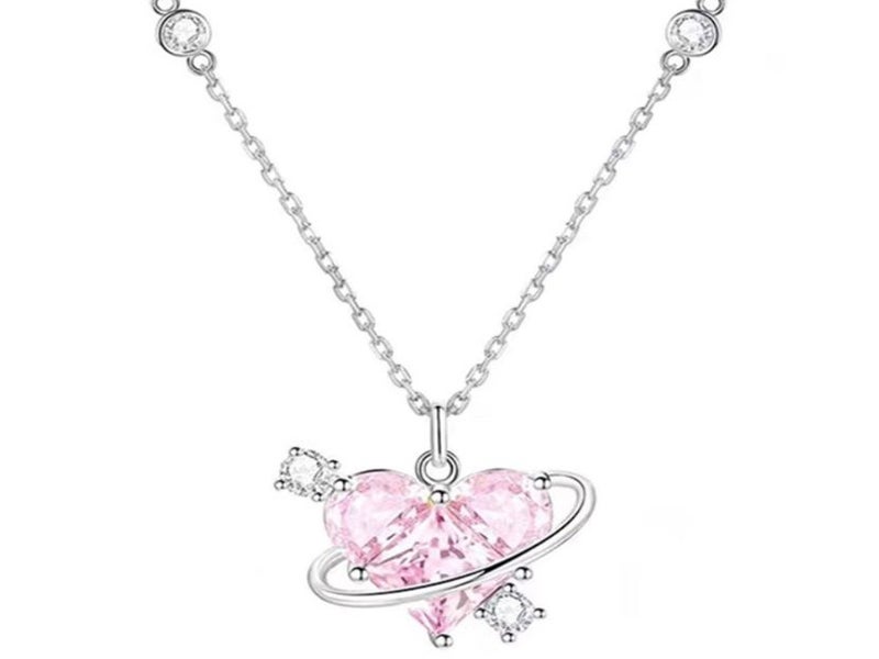 Heart Necklace Translucent Pink Topaz Fashion Style Cubic Zirconia Necklace Carousel 1