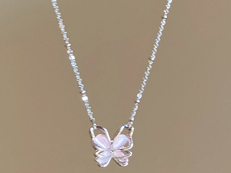 Butterfly Necklace Hollowed Pink Topaz Fashion Style Cubic Zirconia Necklace Carousel 1