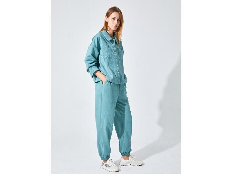 GCAROL Women Tracksuits Velvet Jacket Pants Oversized Coat Elastic Waist Carousel 1