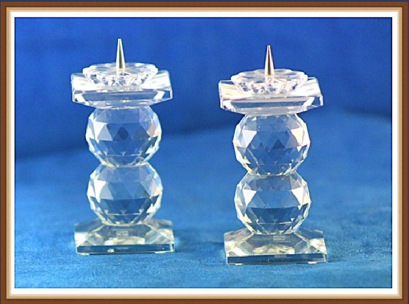 Stunning Swarovski Crystal 2 Faceted Ball Pillar Candle Holders with Spike Top#1 Carousel 1