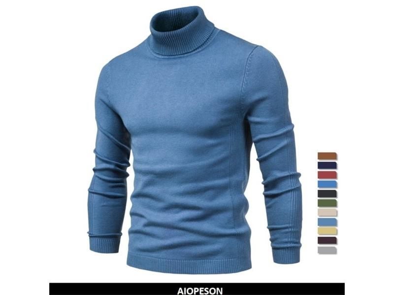 New Winter Turtleneck Thick Mens Sweaters Casual Turtle Neck Solid Color Carousel 1