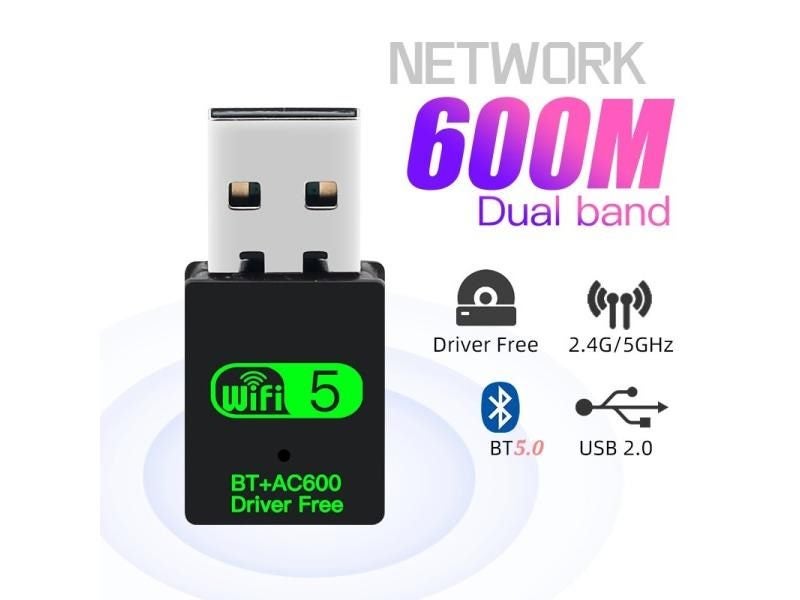 600Mbps USB WiFi Bluetooth 5.0 Adapter 2in1 Dongle Dual Band 2.4G 5GHz USB WiFi Carousel 1