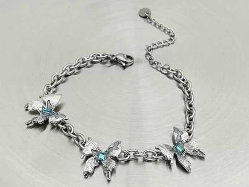 Sapphire Butterfly Bracelets White Gold Plated Platinum Chain CZ Bracelet Carousel 1