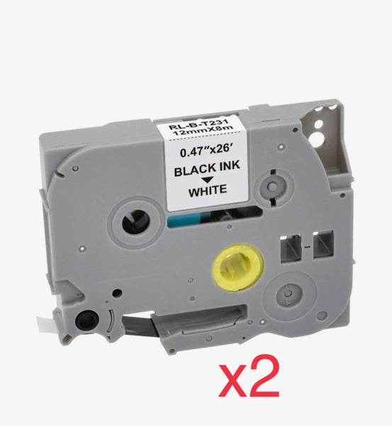 Replacement Brother P touch Tze231 Tze-231 12mm*8m label tape *2 - BLK on WHITE Carousel 1