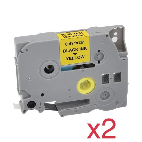 Compatible Brother P touch Tze631 Tze-631 12mm*8m label tape *2 - BLK on YELLOW Carousel 1