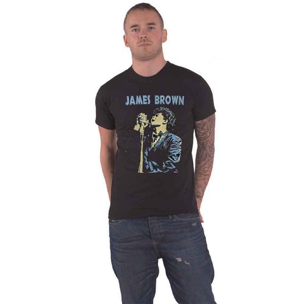 James Brown T Shirt Holding Mic new Official Unisex Black Carousel 1