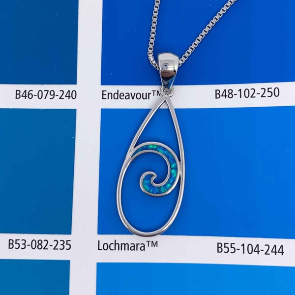 925 Sterling Silver Koru Opal Pendant Necklace "Mirene" (Blue) Carousel 2