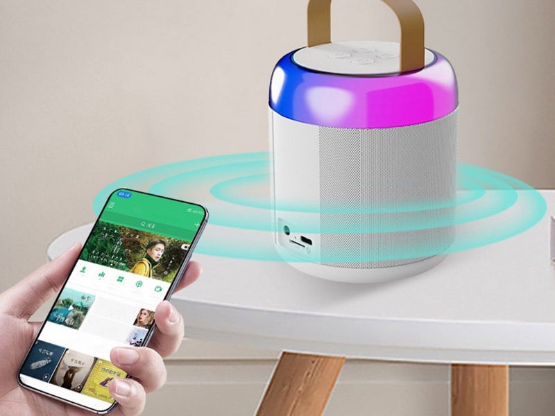 Bluetooth Mini Karaoke Machine Portable Speaker with 2 Wireless Microphone White Carousel 5