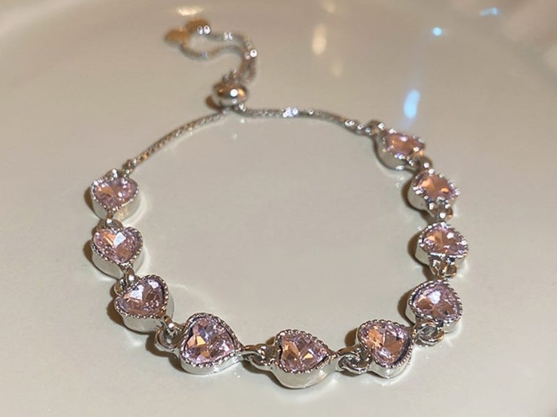 Pink Heart CZ Gold Plated Adjustment Geometric Drawstring Bracelet Carousel 1