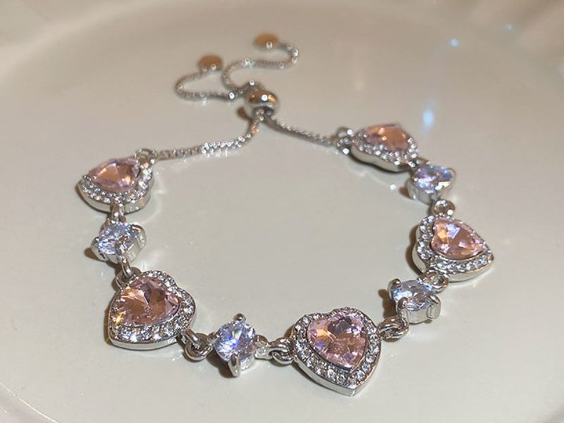 Bracelet Cubic Zirconia with Pink Heart Gemstone Tennis Bracelets for Women Carousel 1