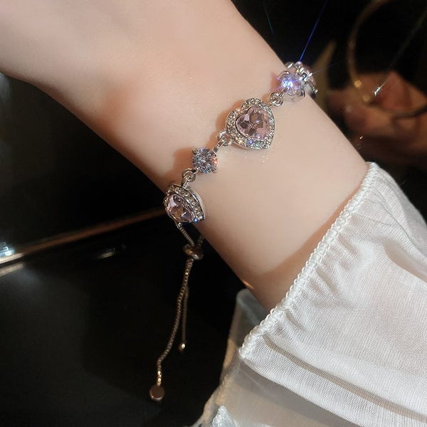 Bracelet Cubic Zirconia with Pink Heart Gemstone Tennis Bracelets for Women Carousel 2