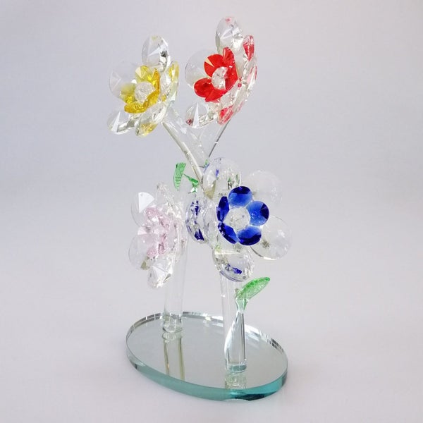 Cut Glass Mixed Colour Flowers on Mirror Base63613517922434111