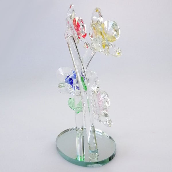 Cut Glass Mixed Colour Flowers on Mirror Base63613517922434114
