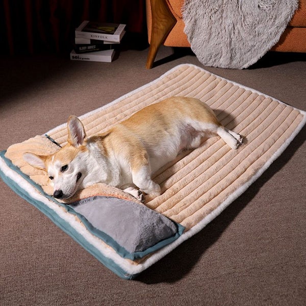 Size 67x47x4.5CM Plush and Velvet Waves Perfect Comfort Sofa-Style Dog Bed Brown Carousel 1