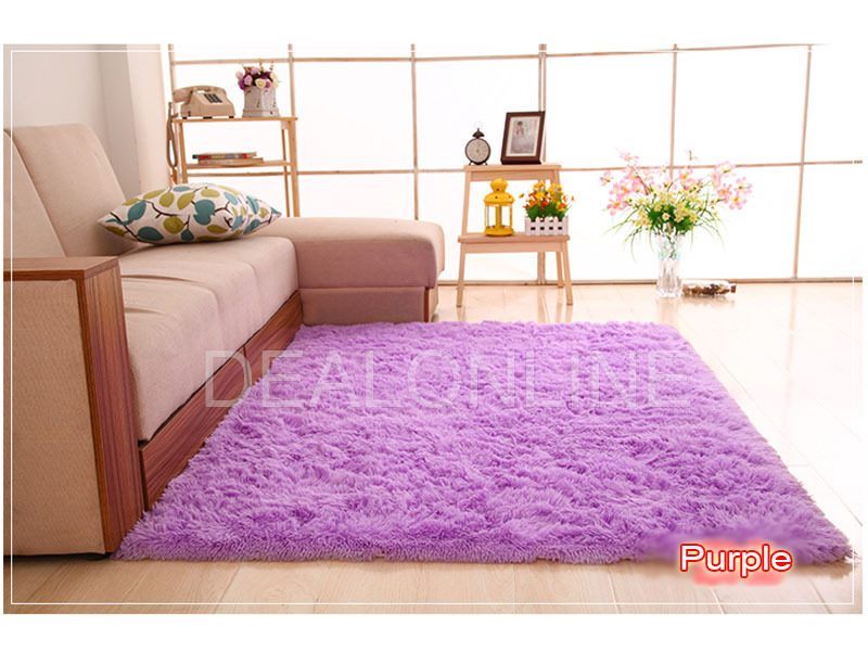 PURPLE Ultra Soft Area Rugs Fluffy Carpets Bedroom Kids Shaggy Floor Nursery Mat Carousel 1