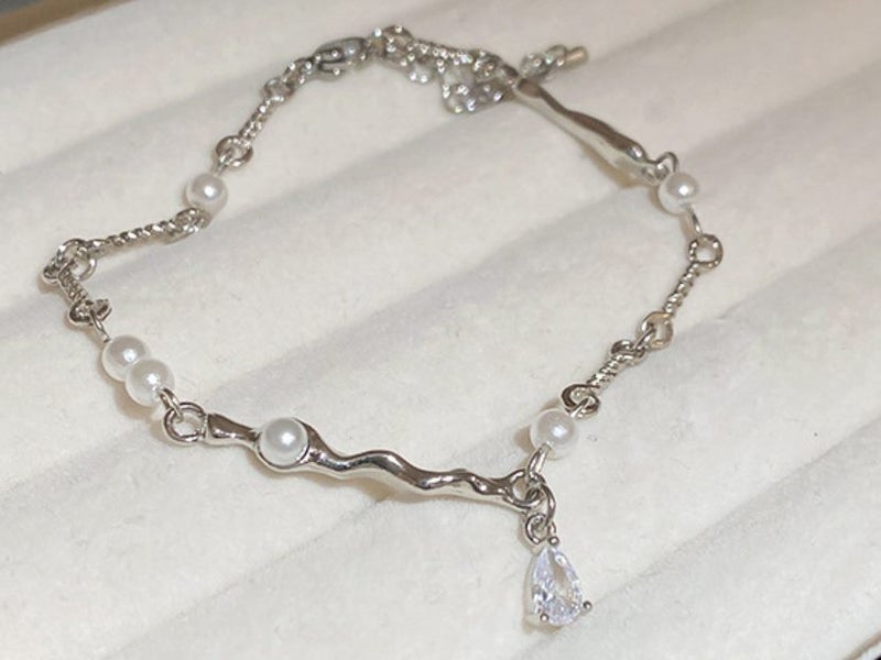 Pearls Irregular Design Bracelet White Gold Plated Platinum CZ Bracelet Carousel 1