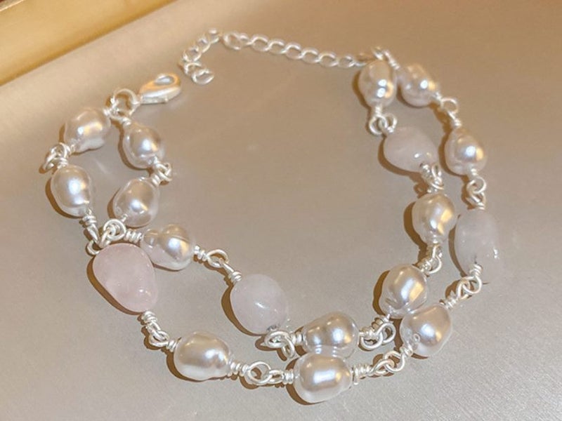 Double Layer Bracelet Baroque Pearls Pink Natural Stone Bracelet Carousel 1