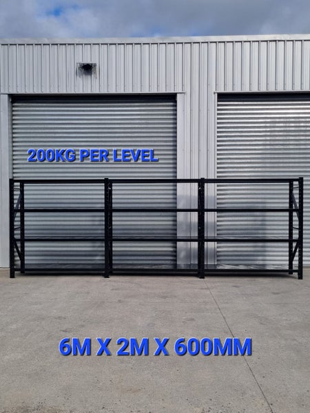 Heavy Duty Shelving 6m x 2m x 600MM BLACK 200KG PER LEVEL *FREE DELIVERY* Carousel 1
