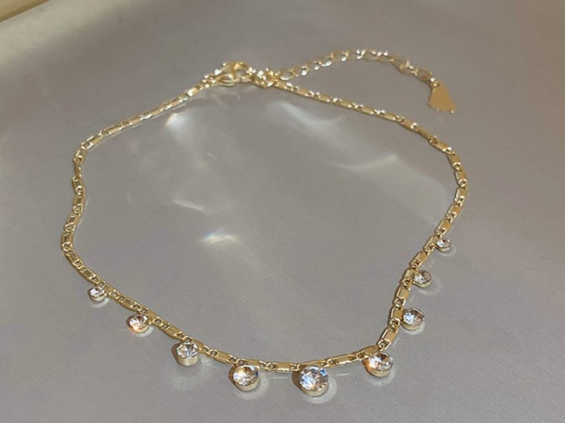 Anklet Stainless Steel CZ Foot Bracelet Yellow Gold Plated Carousel 1