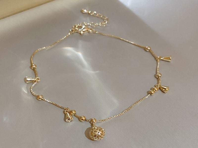 Anklet Stainless Steel Hollowed Ball Foot Bracelet Yellow Gold Plated Carousel 1