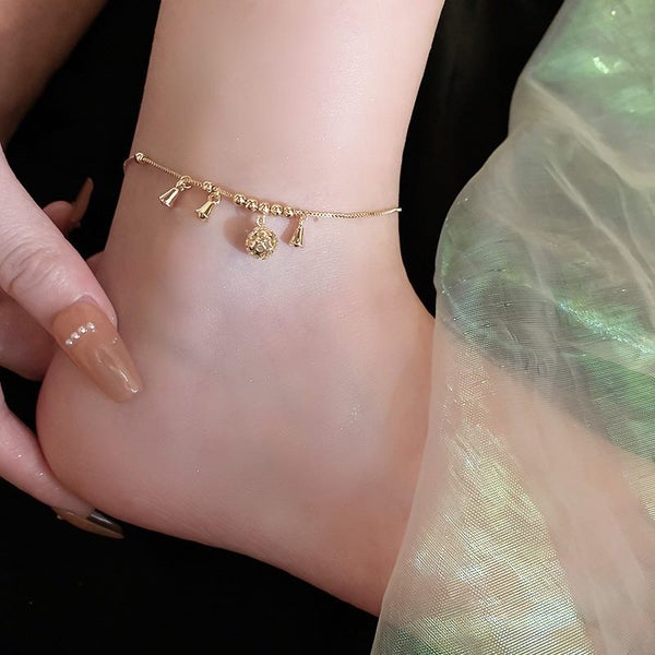Anklet Stainless Steel Hollowed Ball Foot Bracelet Yellow Gold Plated Carousel 2